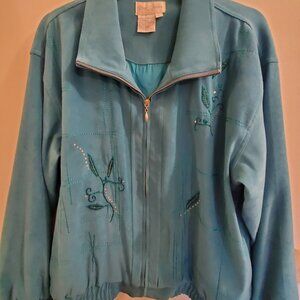 Great Cavalier Teal green/ blue faux suede dressy jacket with sequins Large